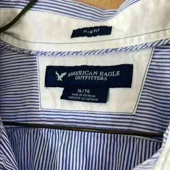 American Eagle slim fit preppy blue white striped casual button down shirt - Picture 4 of 4